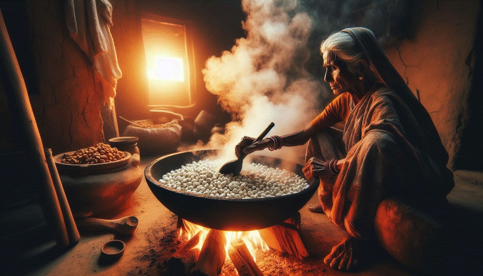 Makhana roasting cast iron pan