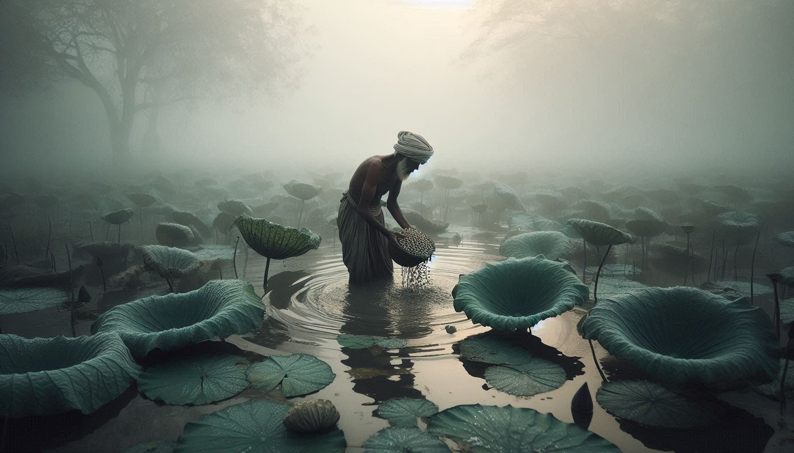 Makhana sowing in pond