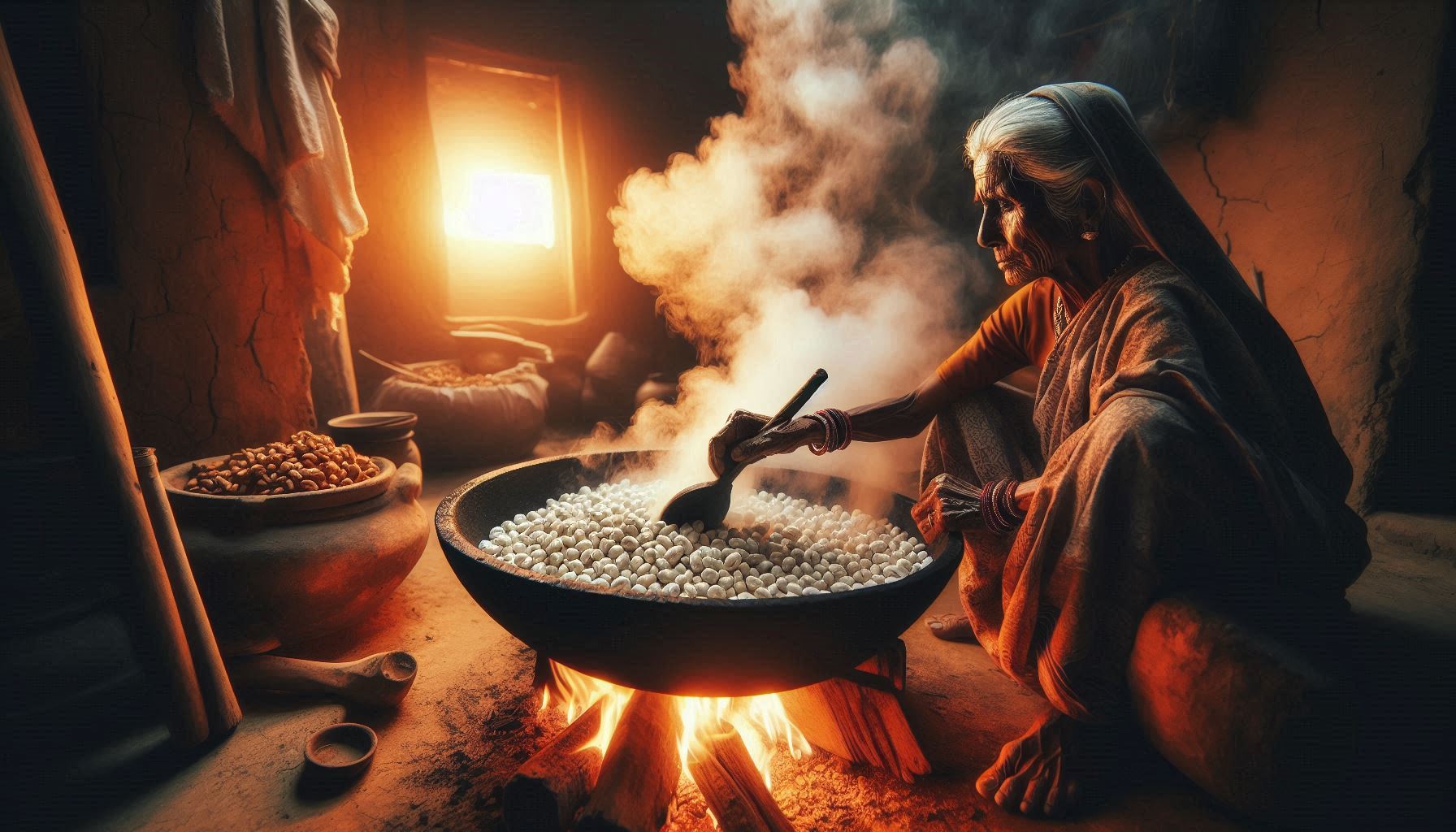 Makhana roasting cast iron pan
